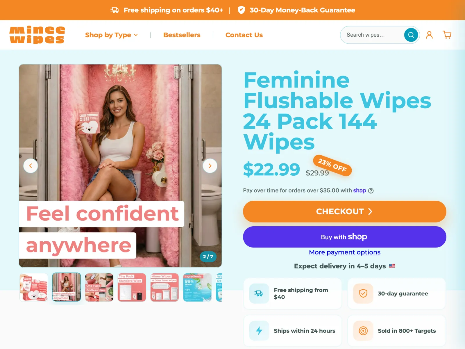 Minee Wipes storefront preview
