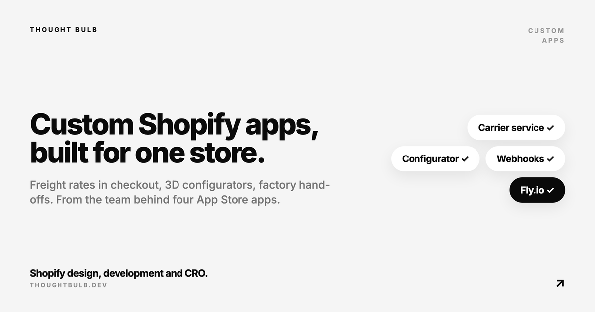 Typographic card reading Custom Shopify apps, built for one store